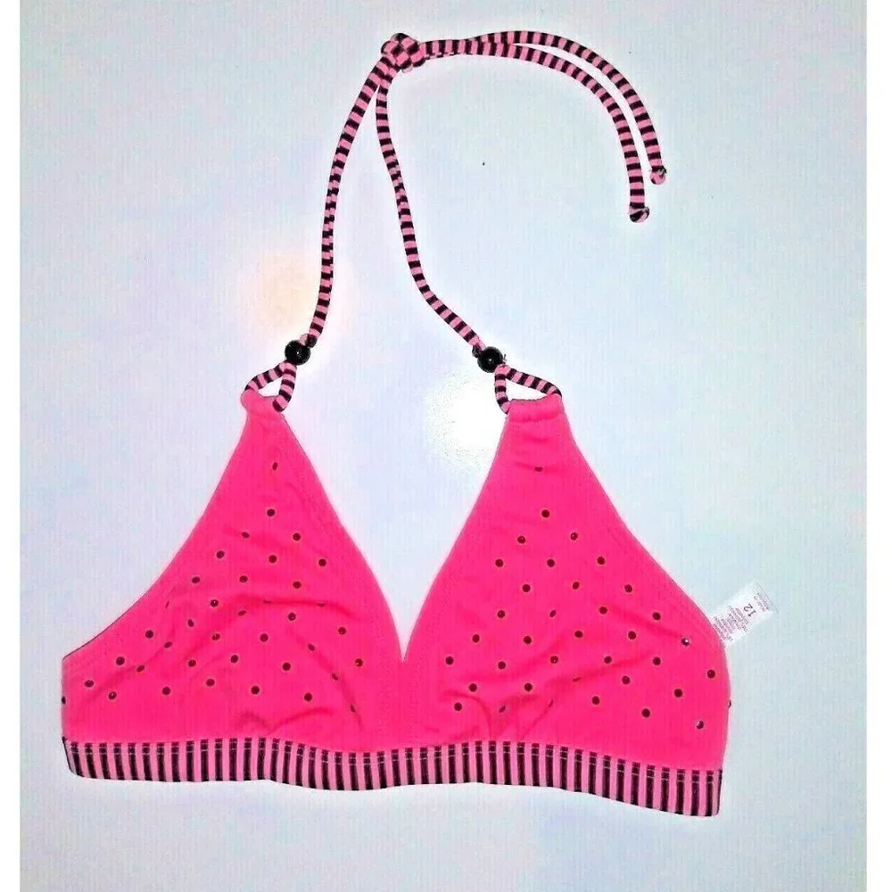 womens Girls Sz 12 Swimsuit bra Pink embellished bikini top JUSTICE juniors